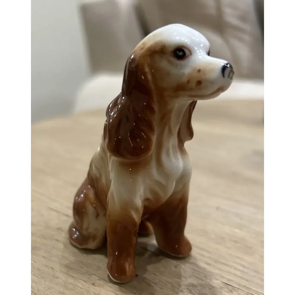 Vtg Cocker Spaniel Figure 3.5” Sitting Dog Bone‎ China Painted Springer Figurine